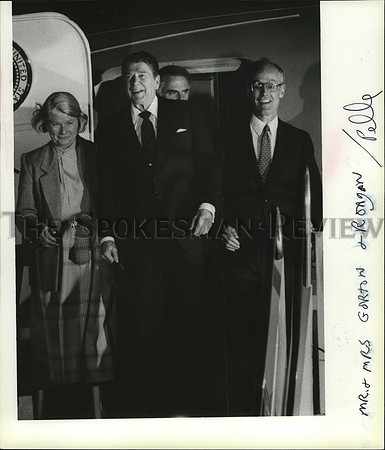1986 Press Photo Mr & Mrs Gorton and Ronald Reagan
