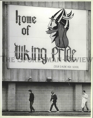 1987 Press Photo Coeur d'Alene High School Viking Pride Mural