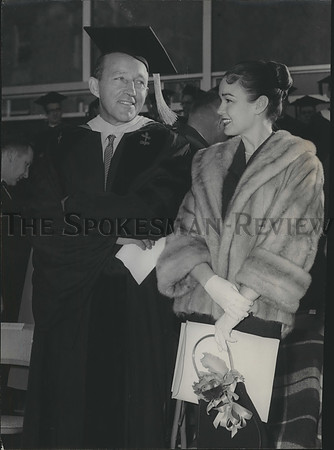 1957 Press Photo Bing Crosby during the dedication of Gonzaga Crosby Library