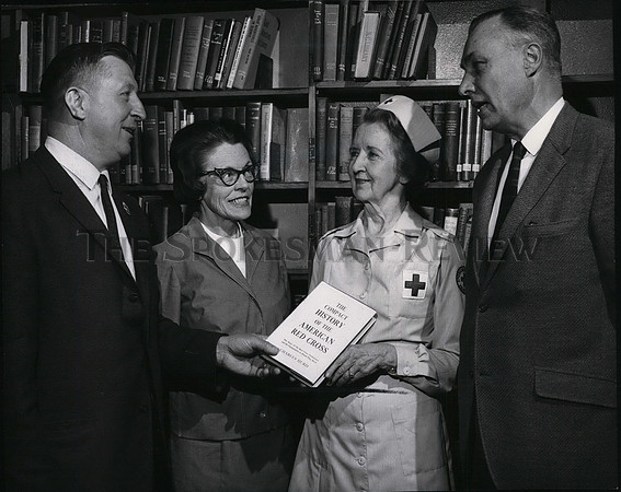 1966 Press Photo North Central High Librarian Mary McKenna Receive book from ARC