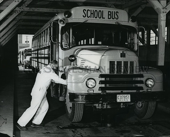 1966 Press Photo School bus maintenance check