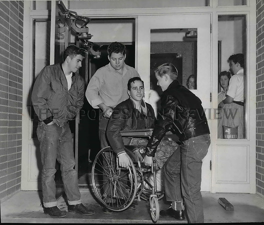 1964 Press Photo Dennis Resumed study at Sandpoint High School in wheelchair