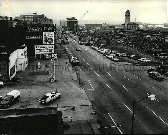 1989 Press Photo Construction site for 1974 Expo in Downtown Spokane.