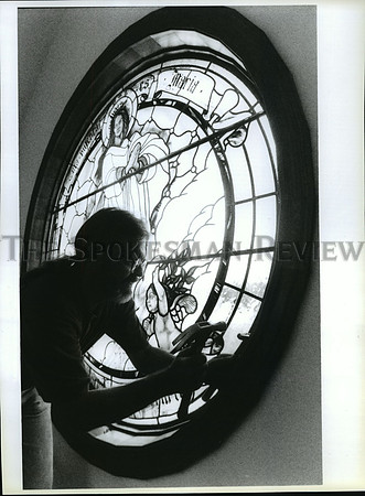 1992 Press Photo Immaculate Conception Church in Post Falls gets new window.