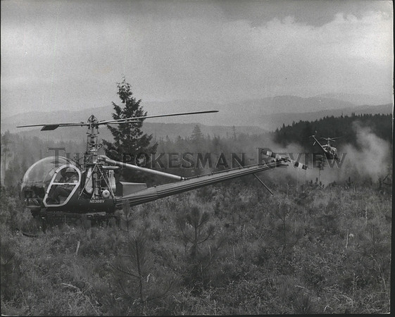 1966 Press Photo Helicopters landing in Colville National Forest.