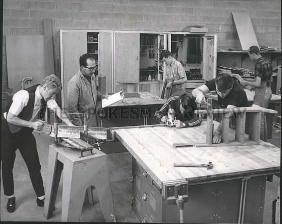 1965 Press Photo Wood working class at the Upper Columbia Academy
