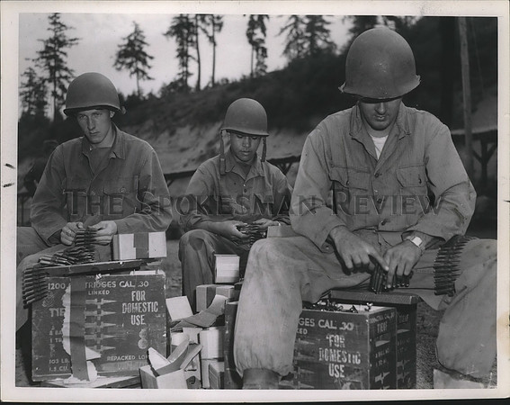 1952 Press Photo 161st National Guard-Cpl. Hugh Kennedy sits on the Ammo Box